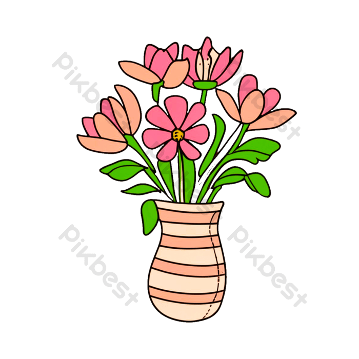 Cute flowers in vase kawaii coloring book worksheet for kids png png images psd free download
