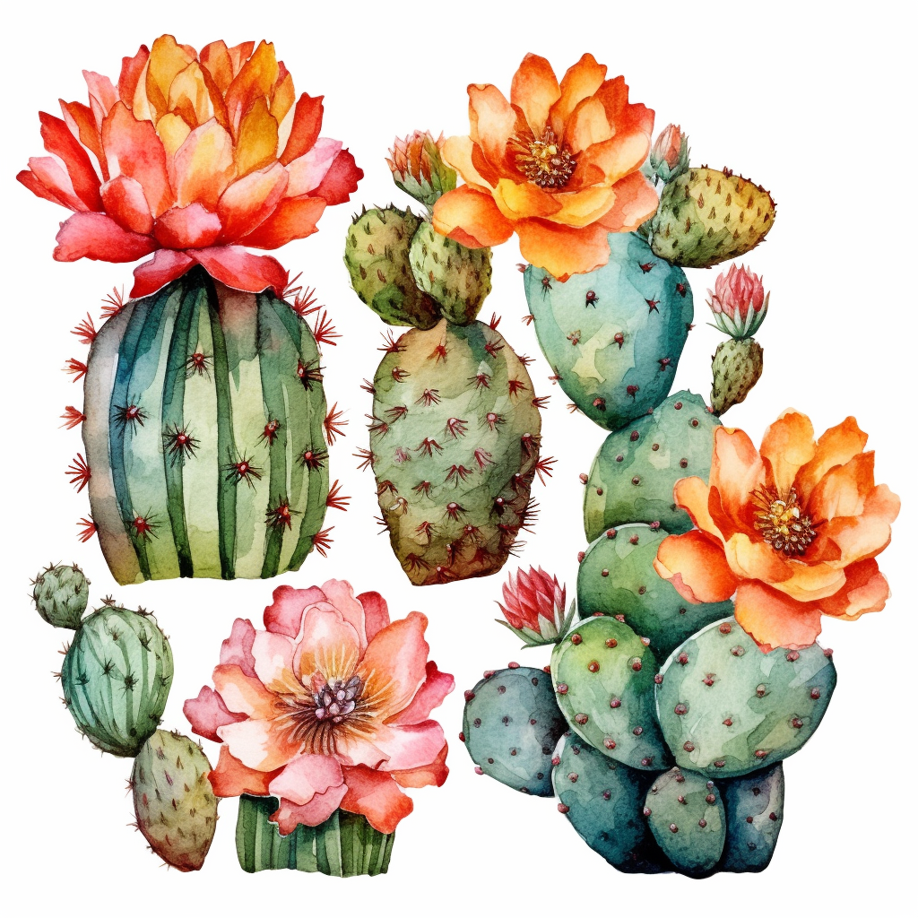 Watercolor floral cactus succulent clipart mexican illustration clipart k extremely detailed
