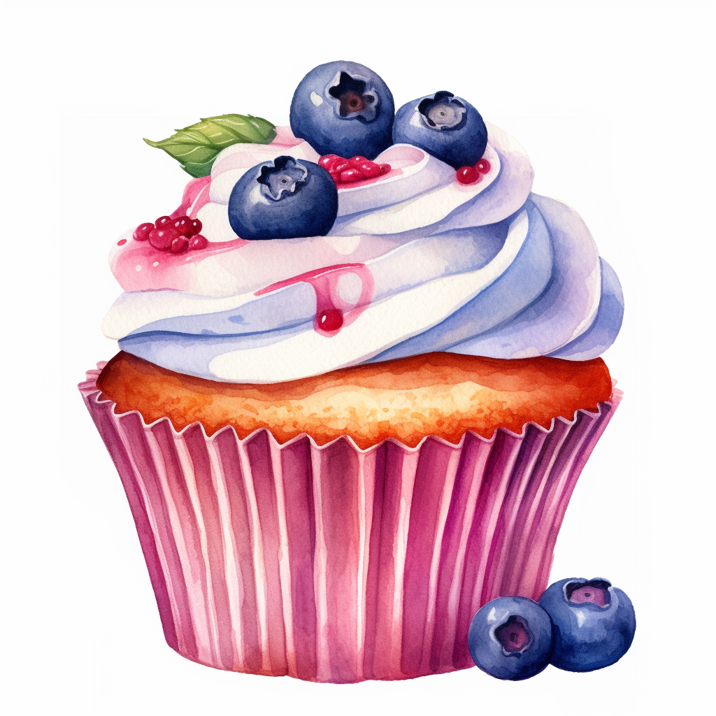 Light watercolor yummy blueberry cup cake clipart hd single object white background no text watermark