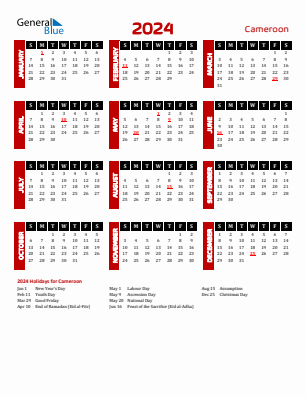 Cameroon calendars with holidays