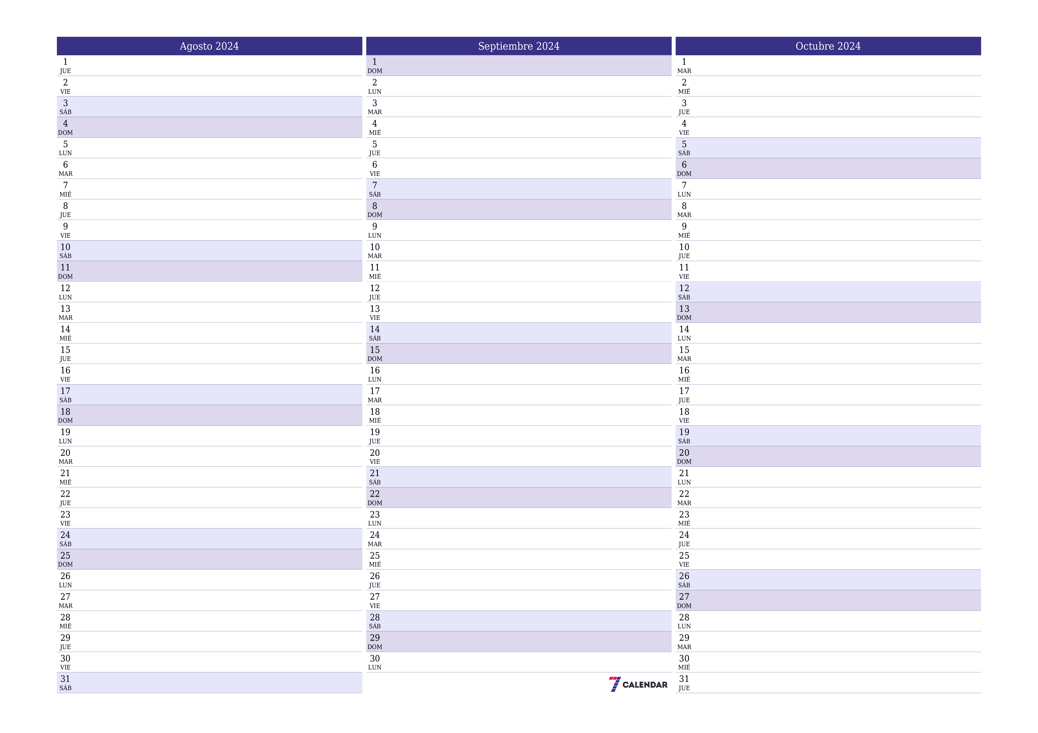 Calendarios y planificadores imprimibles agosto a a a pdf y png