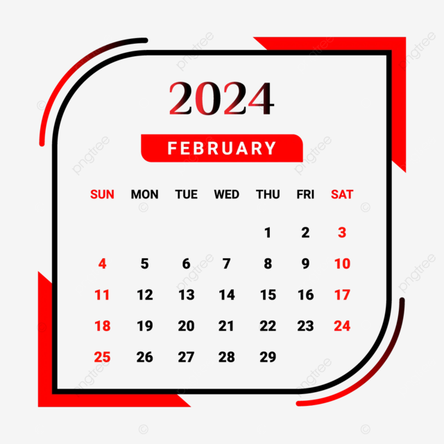 Calendario del m de febrero de con rojo y negro vector png dibujos calendario mensual calendario febrero png y vector para dcargar gratis