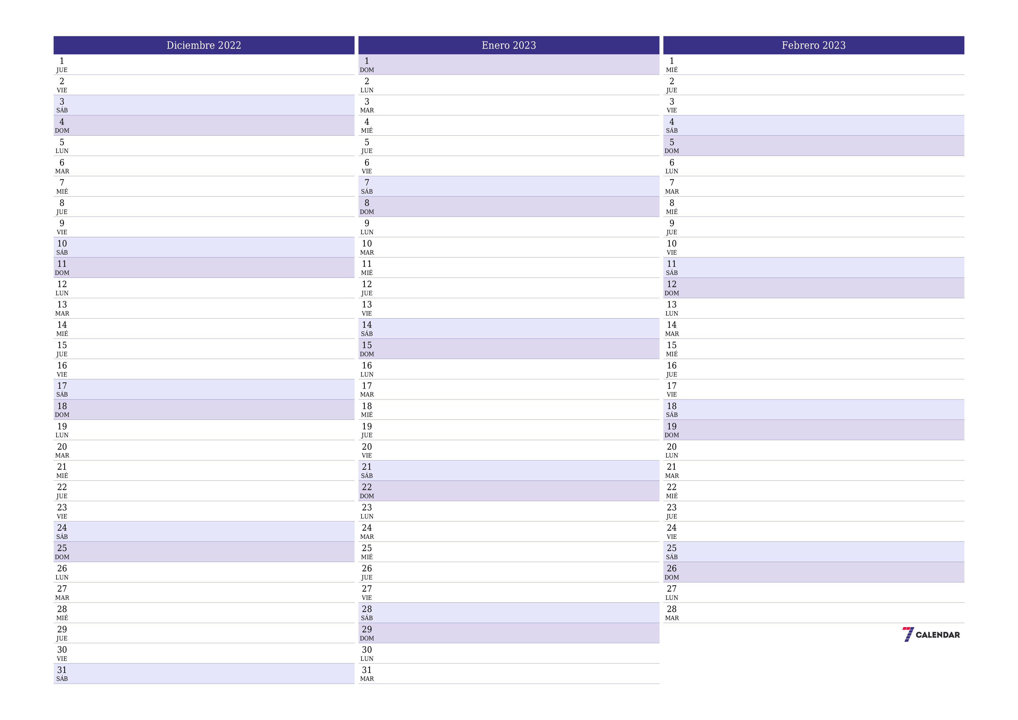 Calendarios y planificadores imprimibles para el mes diciembre a a a pdf y png