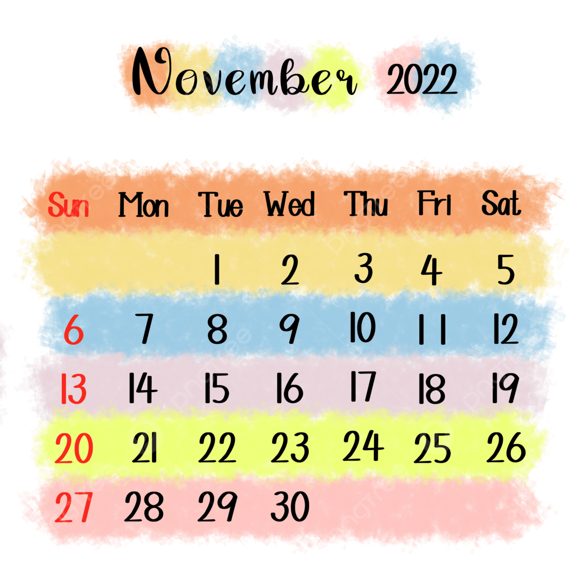 Colorful calendar of november calendar november colorful png transparent clipart image and psd file for free download