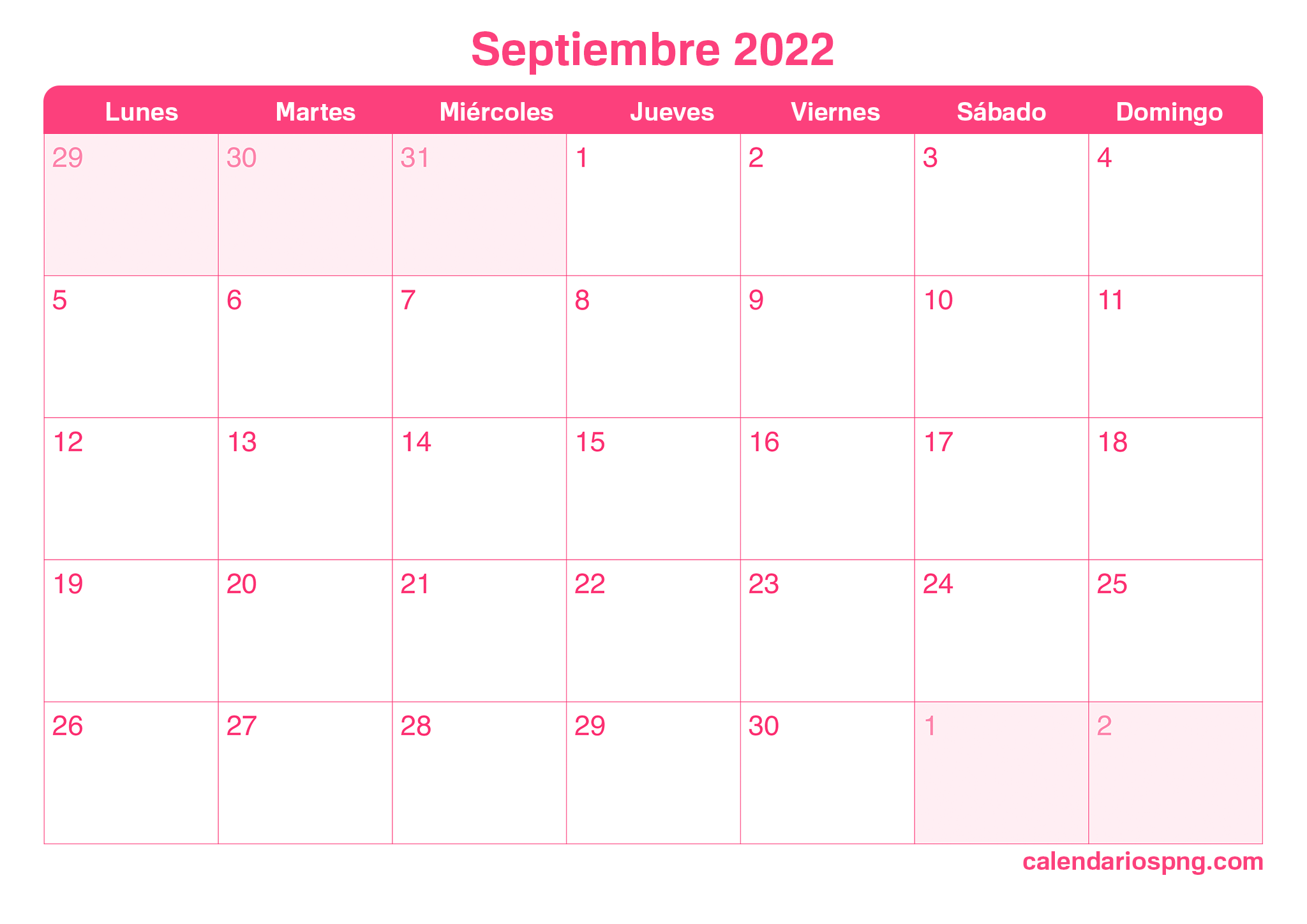 Calendario de septiembre para imprimir