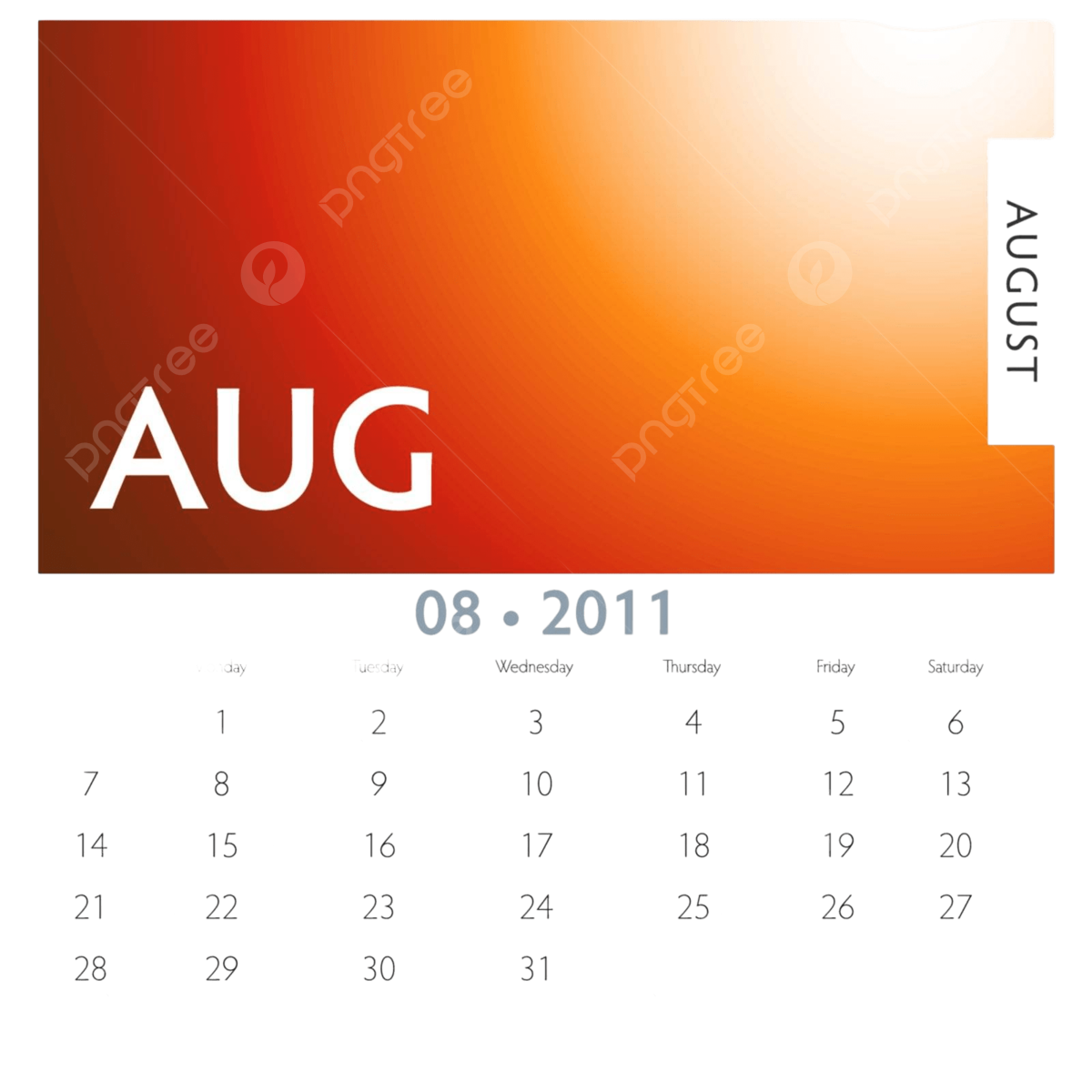 August calendar page art orange vector page art orange png and vector with transparent background for free download