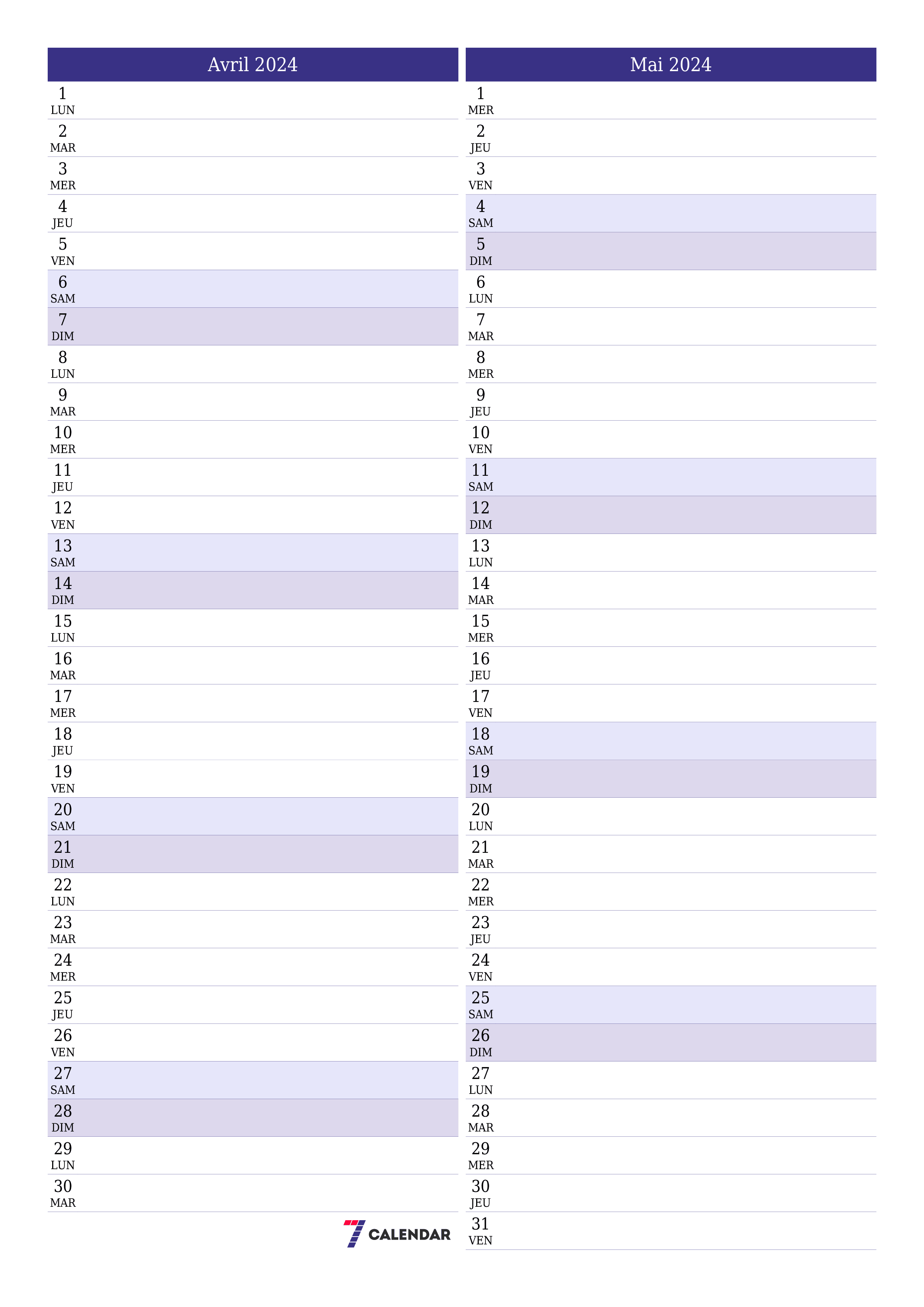 Calendriers et agendas imprimables avril a a vers pdf et png