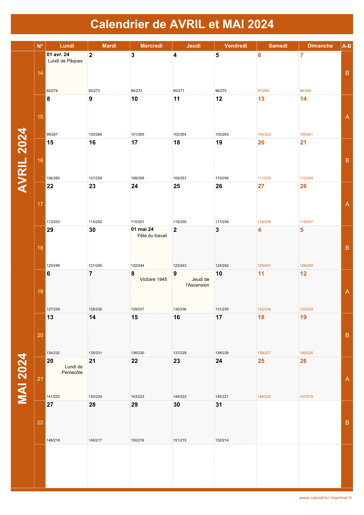 Calendrier avril et mai ã imprimer
