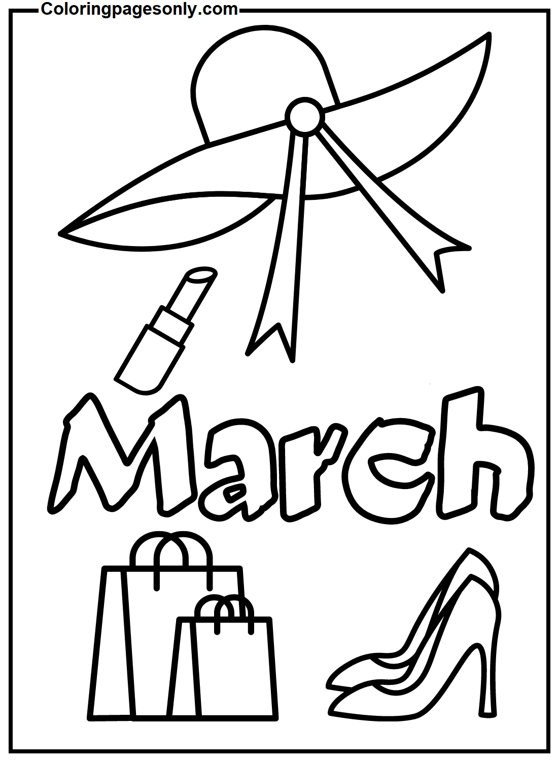 Printable calendar march coloring page