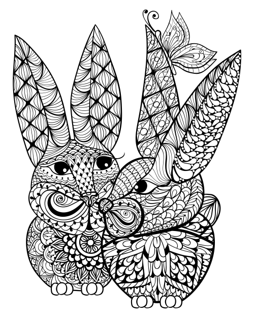 Bunnies and a butterfly advanced coloring
