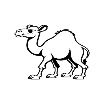 Premium vector cute camel in black and white for coloring book
