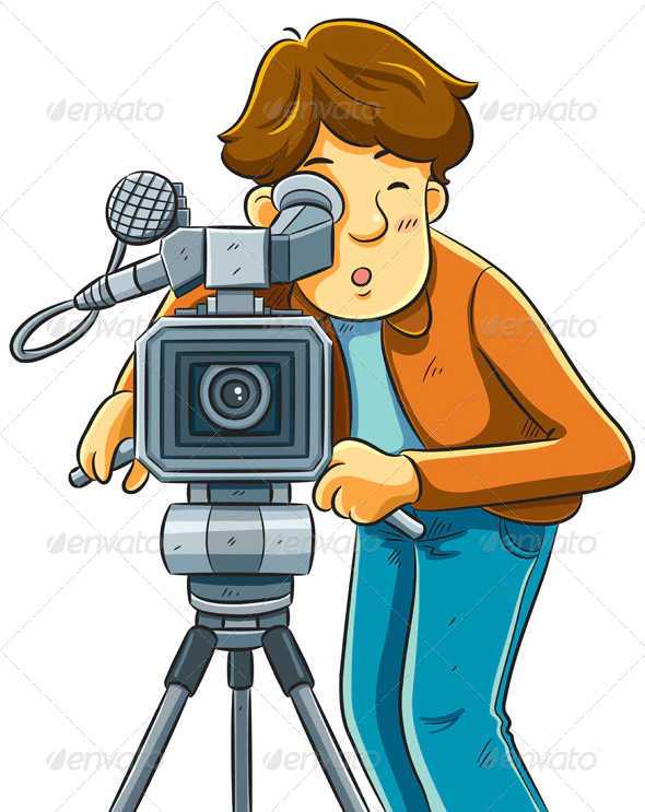 Cameraman shoot the cema with movie camera camera cartoon cartoon images kids digital camera