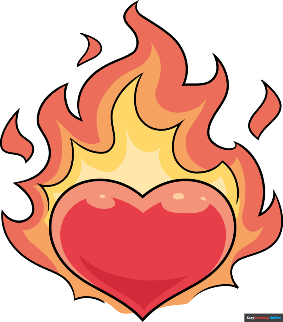 How to draw a heart on fire