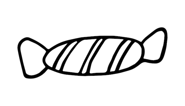 Premium vector sweet candy wrapped in striped wrapper dessert doodle linear cartoon