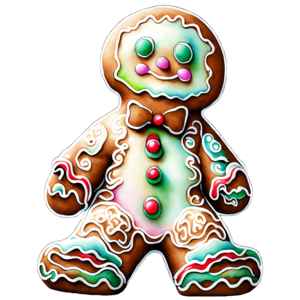 Download happy gingerbread man with bow tie and candy cane png online