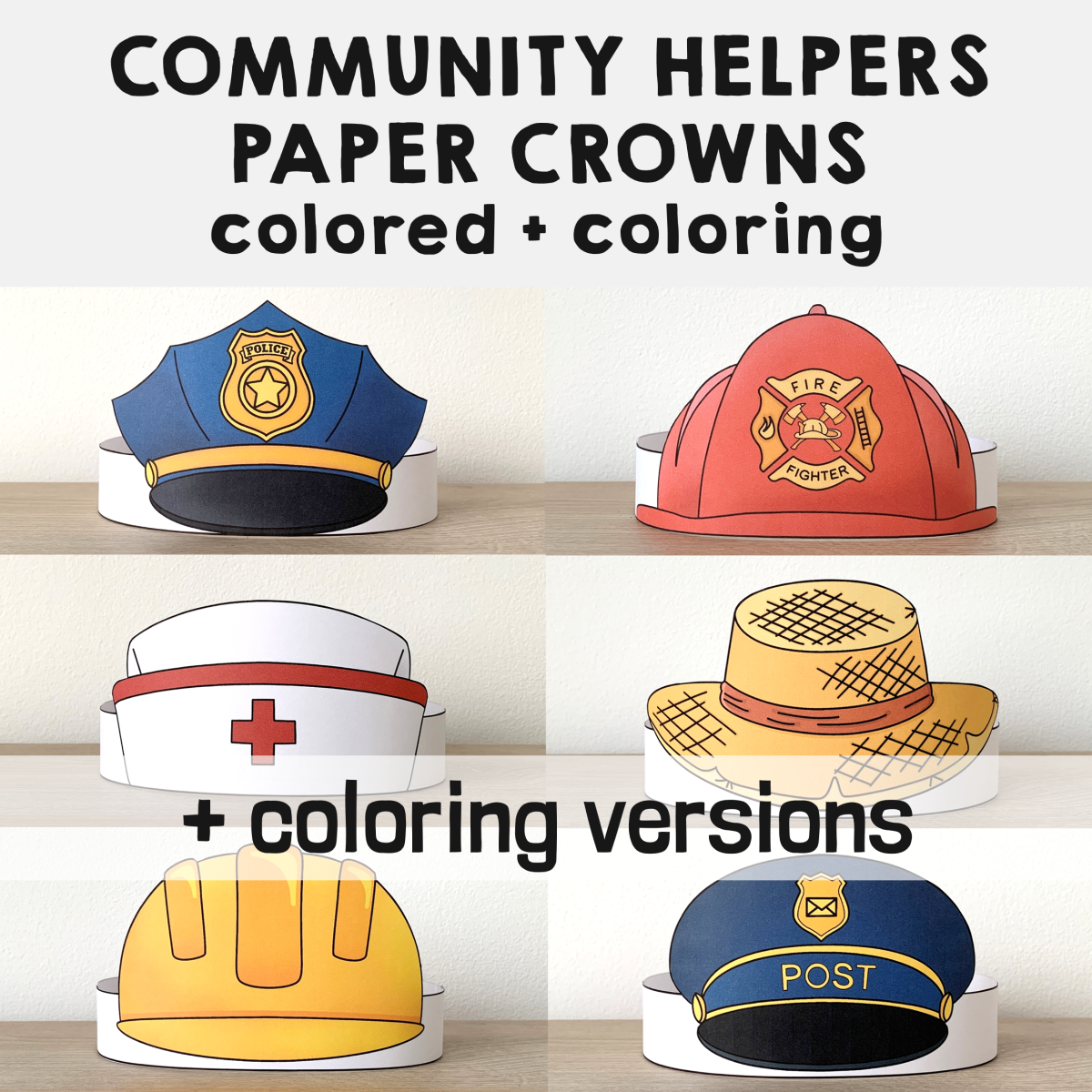 Munity helpers paper hats career day printable paper coloring craft made by teachers