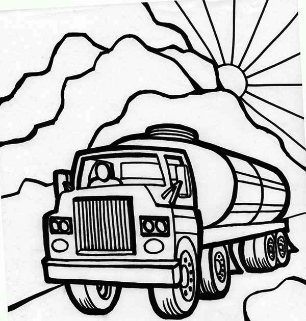 Oil carrier semi truck coloring page