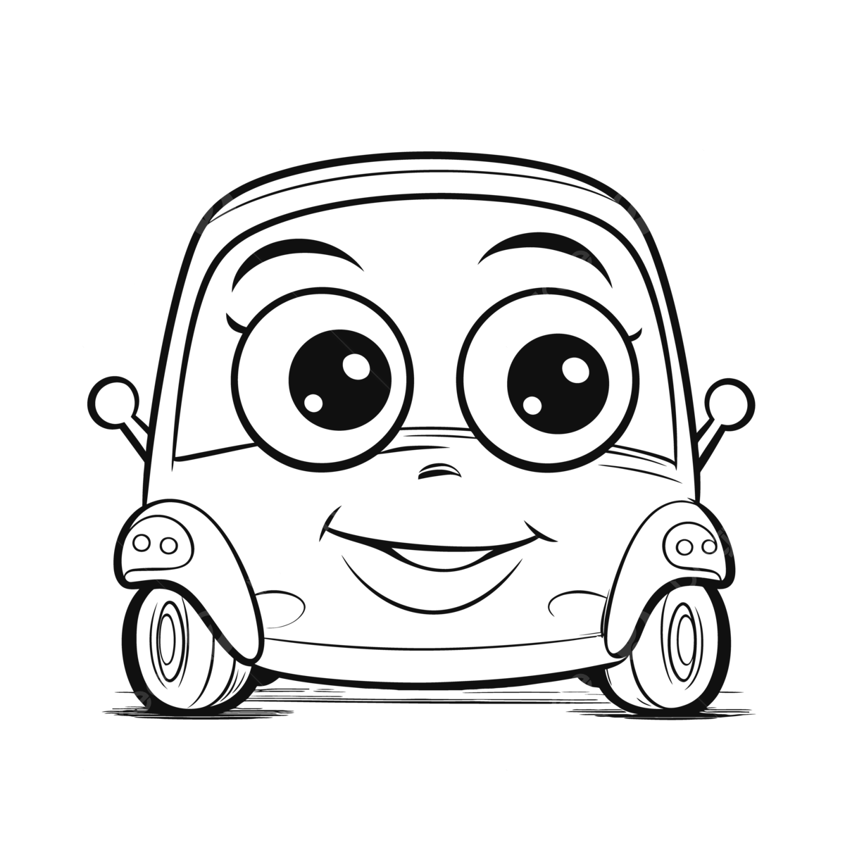 Cartoon car with big eyes and smiling face outline sketch drawing vector car drawing cartoon drawing wing drawing png and vector with transparent background for free download
