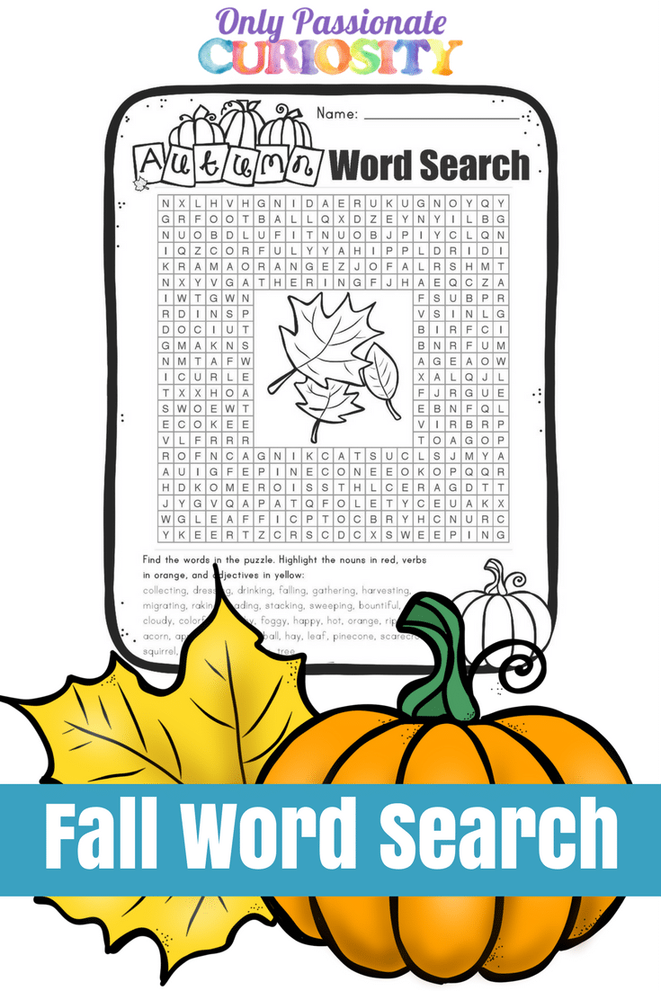 Fall parts of speech word search