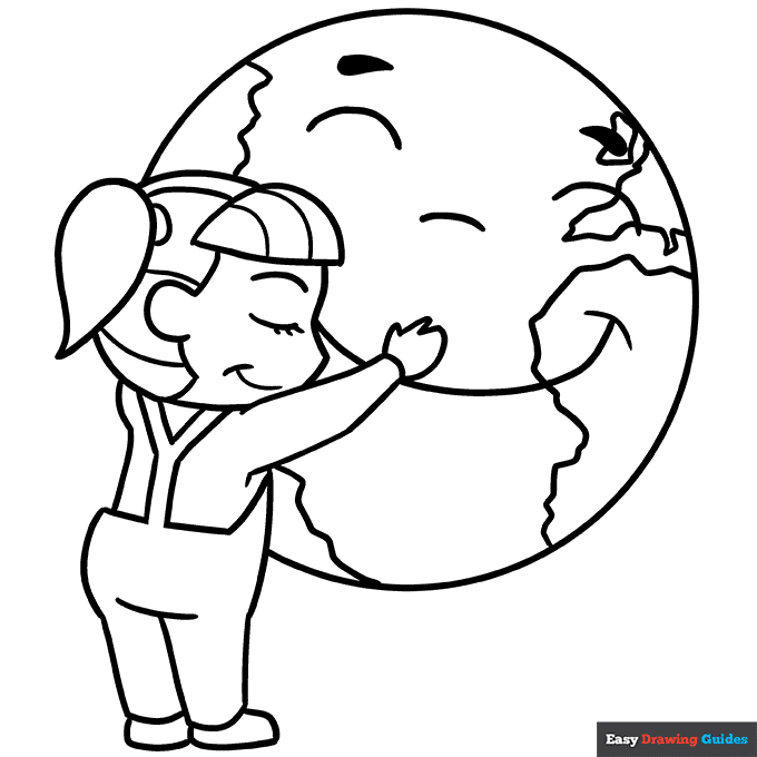 Earth day card coloring page easy drawing guides