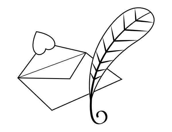 Printable valentine card and quill coloring page