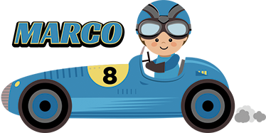Kids personalised race car illustration sticker