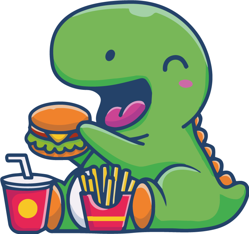 Cute dinosaur eating food dragon wall sticker