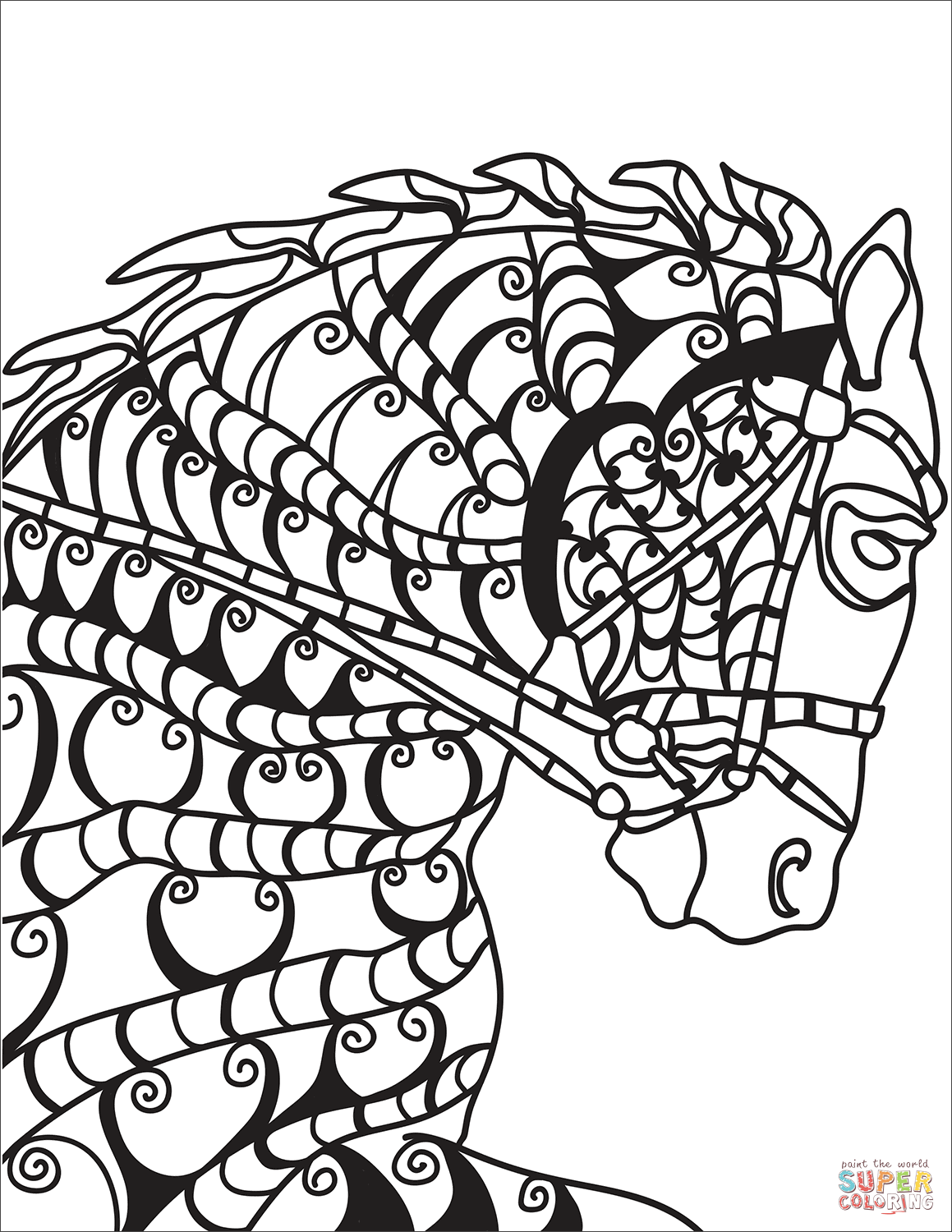 Horse head zentangle coloring page free printable coloring pages