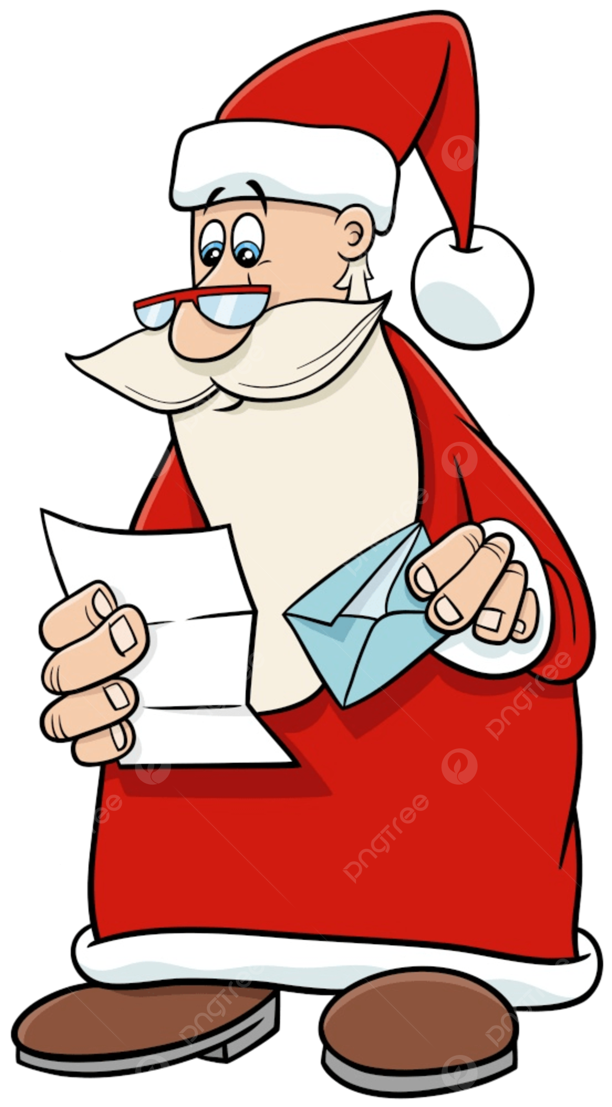 Santa claus christmas vector design images cartoon illustration of santa claus character reading a letter on christmas time drawing illustration happy png image for free download