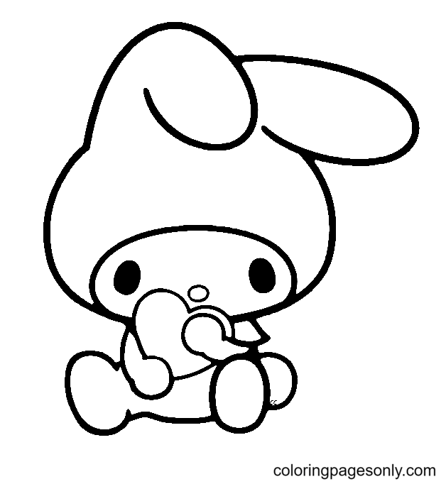 My melody with heart coloring page