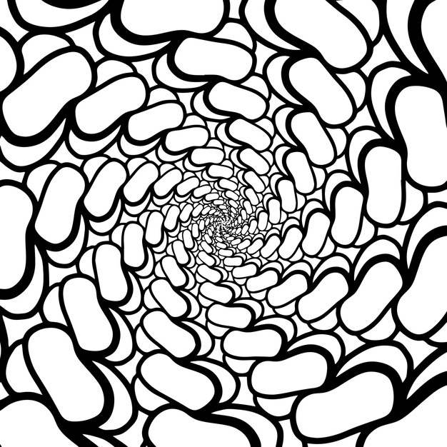 Mandala grãfica en piral abstracta en blanco y negro vector premium