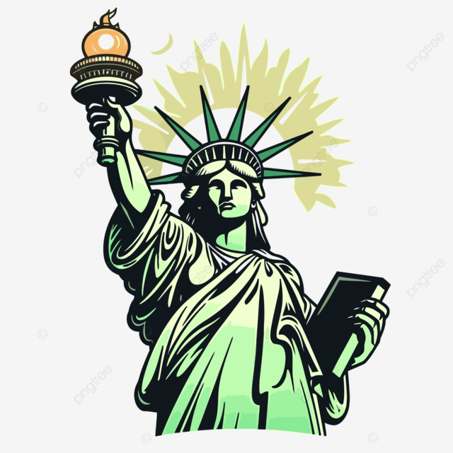 Statua della libertã clipart statua della libertã verde con in mano una torcia e ali verdi cartone animato vettore statua della libertã clipart cartone animato png e vector per il download gratuo