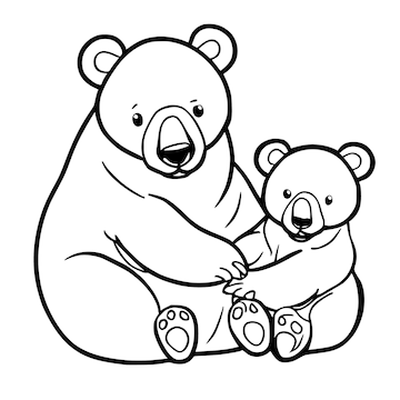 Premium vector a black and white drawing of a bear and a baby bear cute baby bear and mother bear coloring pages