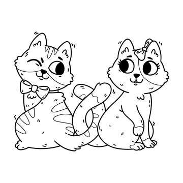 Premium vector cats fall in love and knot their tails february postcard with domestic animals romantic valentine