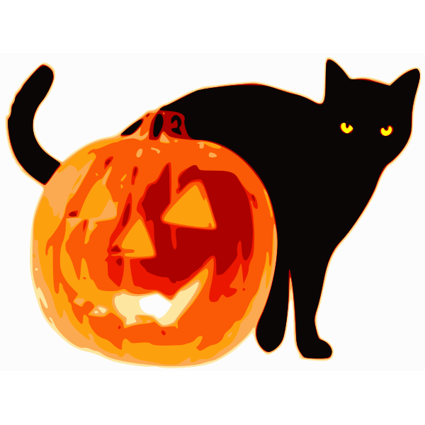 Vector clip art of black cat and pumpkin free svg