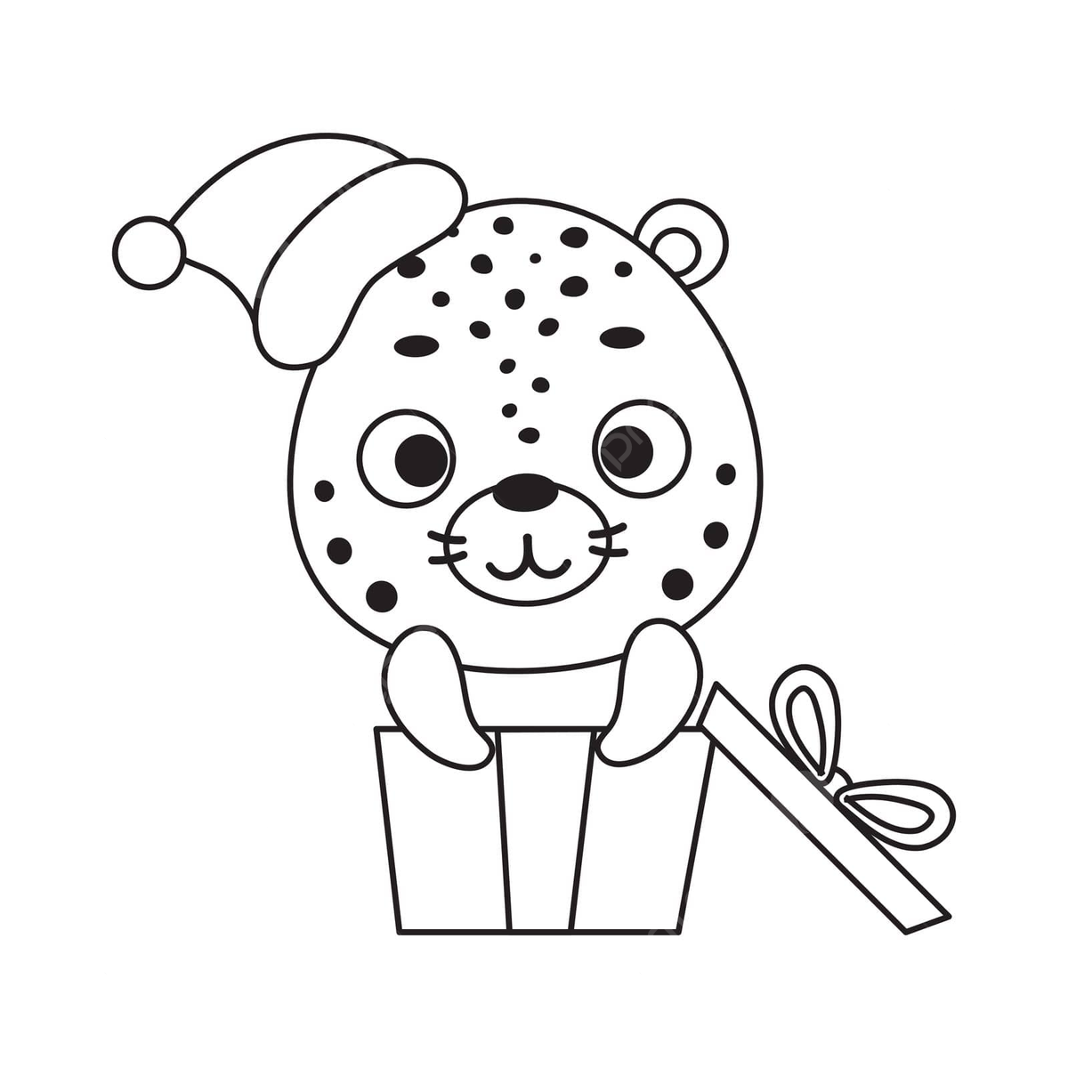 Cute cheetah in gift box coloring page for kids with animals vector children celebration jaguar png and vector with transparent background for free download