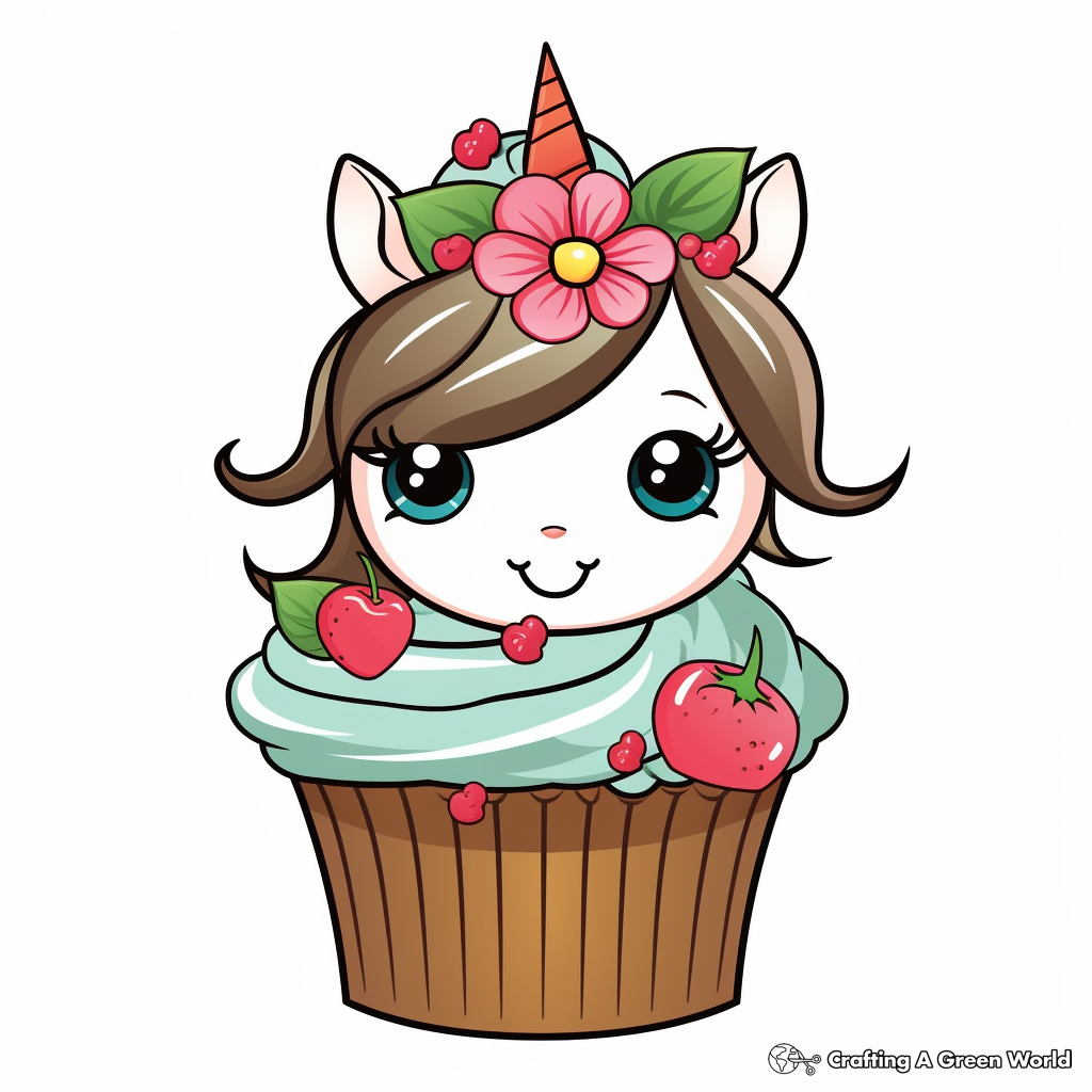 Unicorn cupcake coloring pages