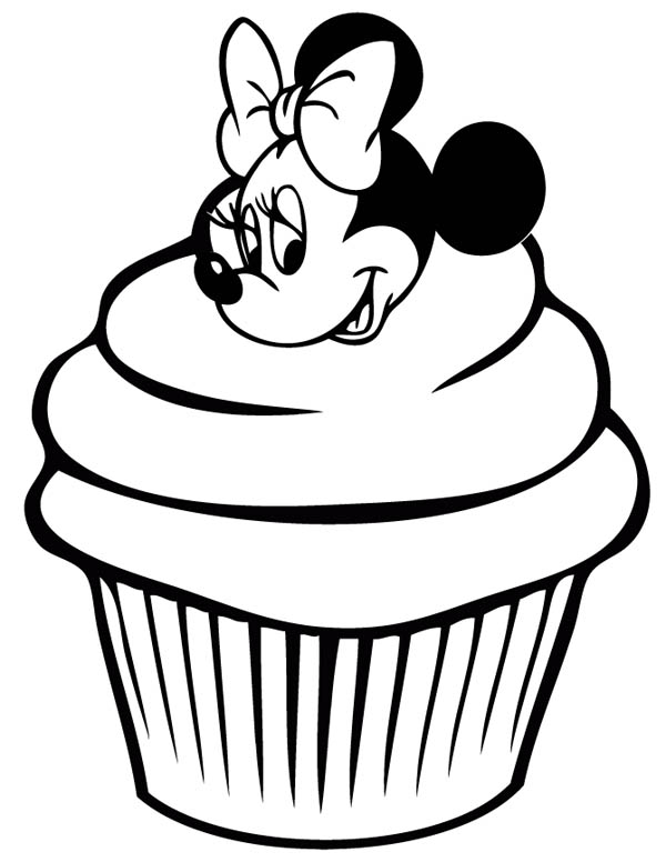 Cute minnie mouse cupcake coloring page