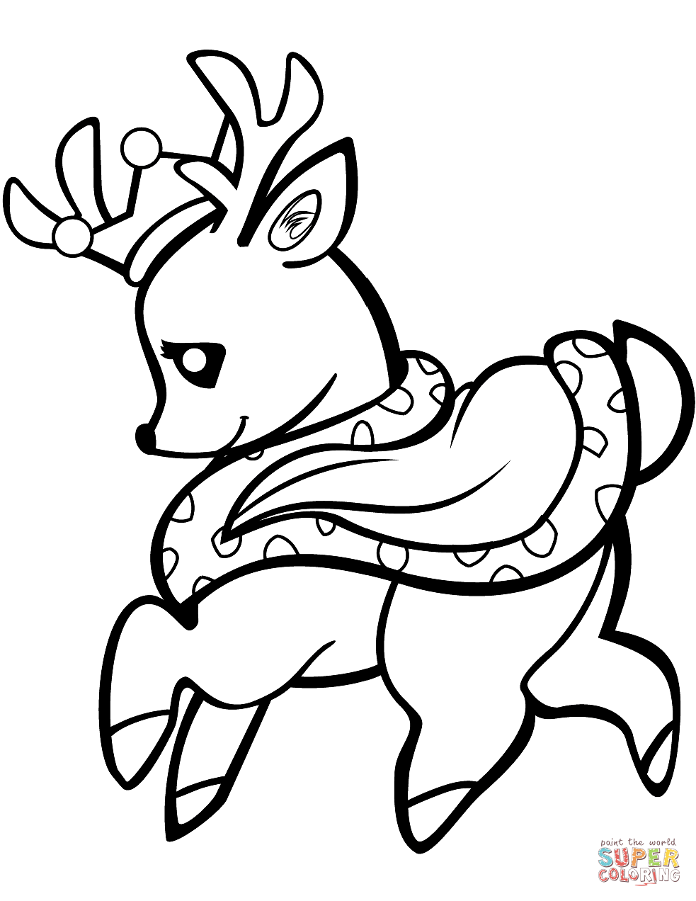 Baby deer in a crown coloring page free printable coloring pages