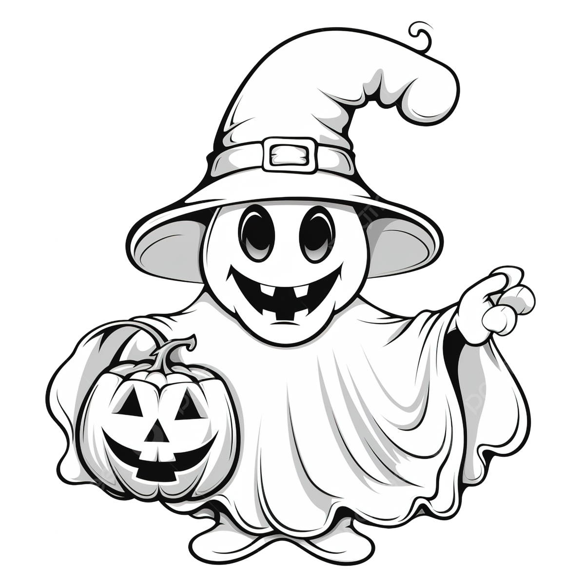 Halloween ghost holding pumpkin in witch hat coloring page pumpkin drawing ghost drawing halloween drawing png transparent image and clipart for free download