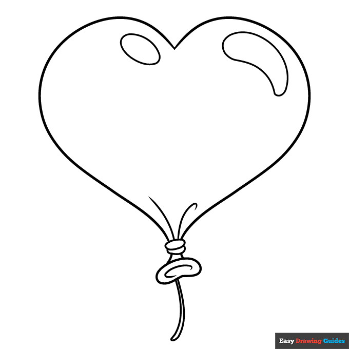 Heart balloon coloring page easy drawing guides