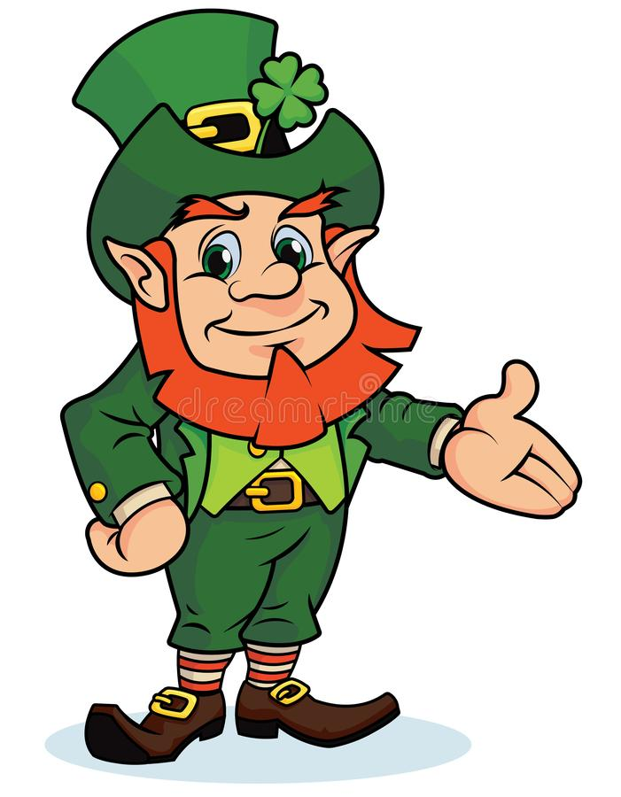Cheerful leprechaun presenting with joy