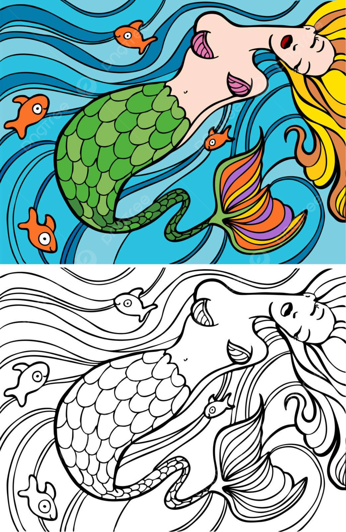 Mermaid swimming female mermaid cartoon vector female mermaid cartoon png and vector with transparent background for free download