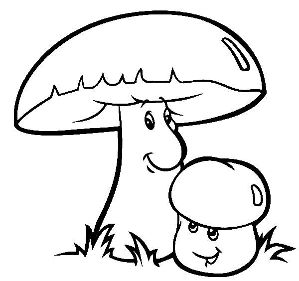 Two cartoon mushrooms coloring page