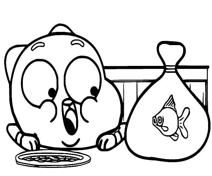 Gumball and a goldfish coloring page