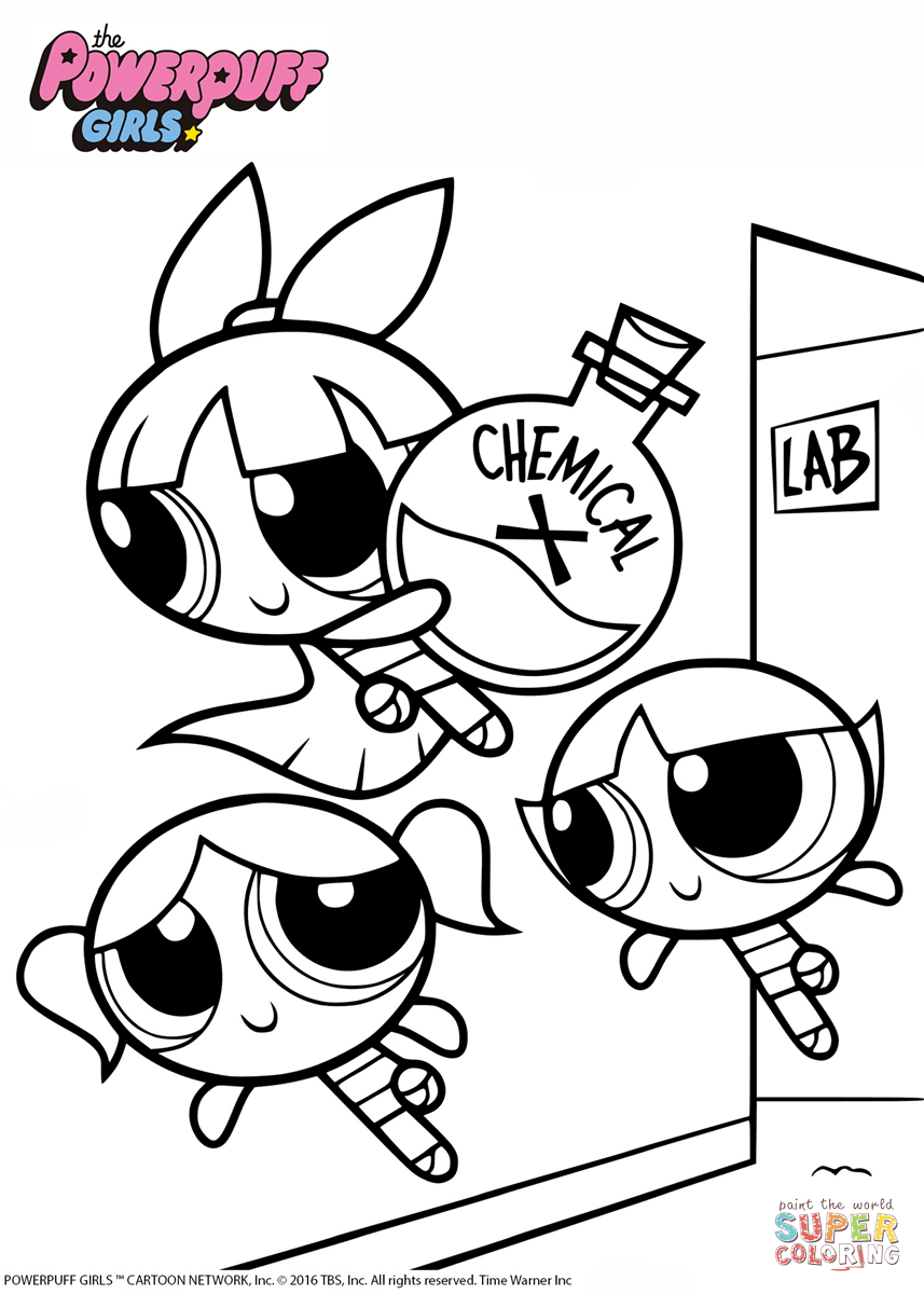 Powerpuff girls with chemical x coloring page free printable coloring pages