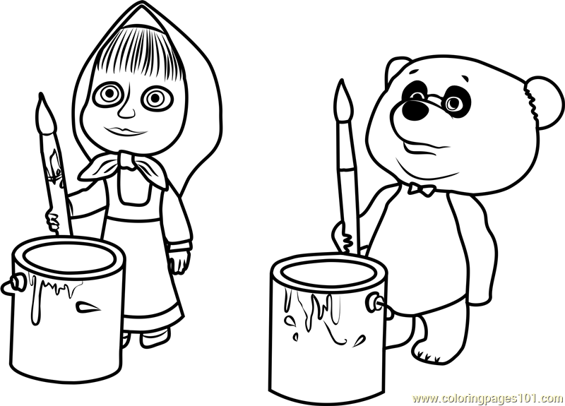 Masha and panda coloring page for kids