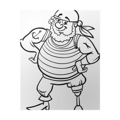 Poster pirate cartoon illustration for coloring book