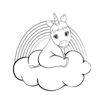 Premium vector cute cartoon unicorns coloring book page vector illustration children background coloring page unicorn magic pony cartoon sketch animals animals coloring page