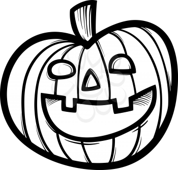 Black and white cartoon illustration of spooky halloween pumpkin clip art for coloring book